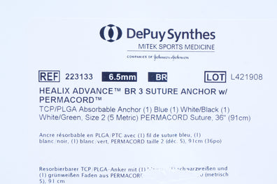 DePuy 223133 Healix Advance BR 3 Stre Anchor w/Permacord 6.5mm BR (x)